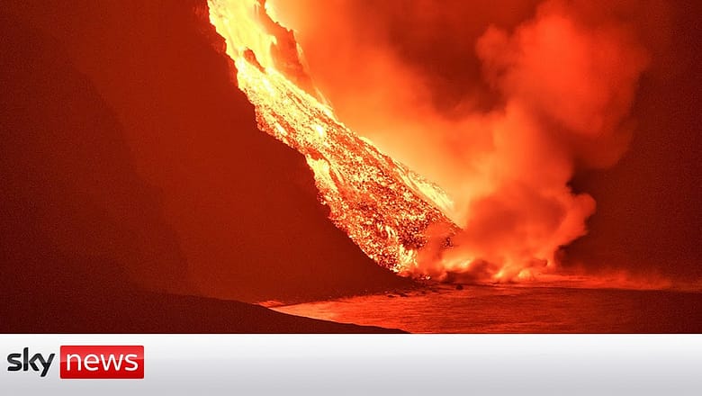 RAW VIDEO: Lava from La Palma volcano enters Atlantic Ocean