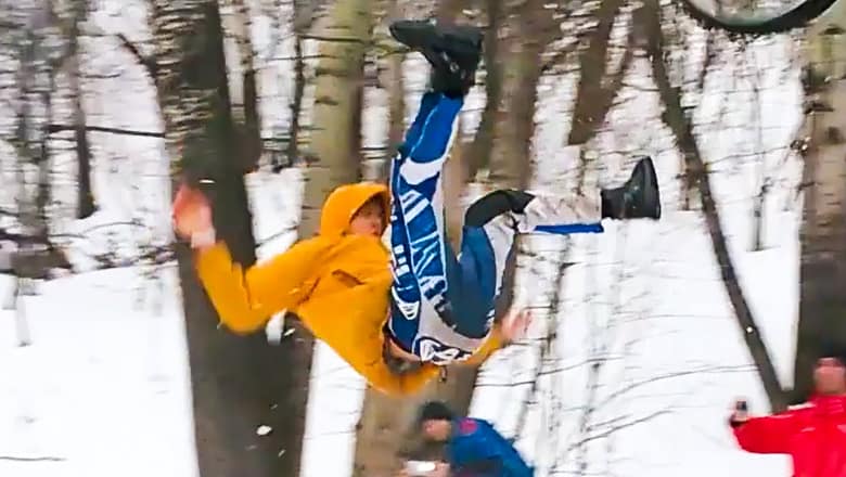 Mountain Biker Fails Mid Air | Inglorious Ice Sports