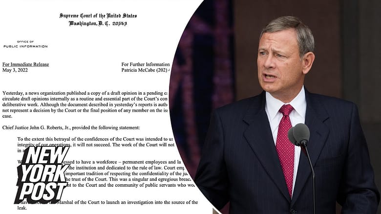 Chief Justice Roberts orders probe into ‘egregious’ leak of abortion draft | New York Post
