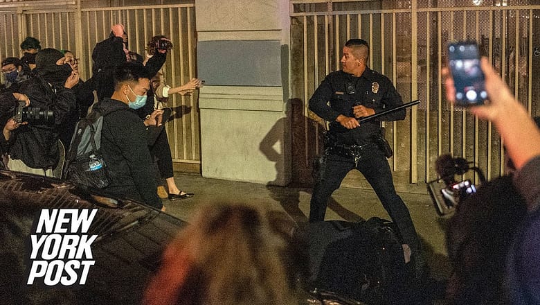 LAPD officers clash with protesters after leaked Roe v. Wade opinion | New York Post