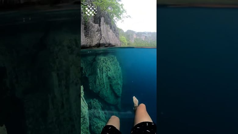 Swimming in crystal clear water at Barracuda lake