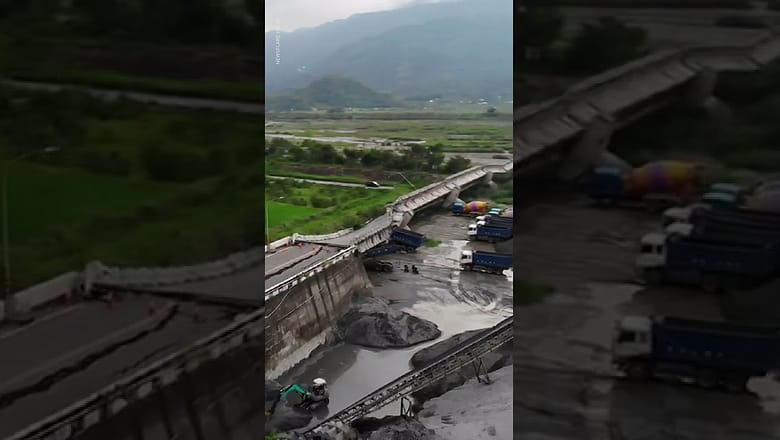 Drone footage shows destruction in Taiwan after earthquake | USA TODAY #Shorts