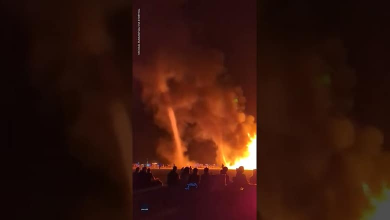 Fire tornado swirls out of Burning Man flames | USA TODAY #Shorts