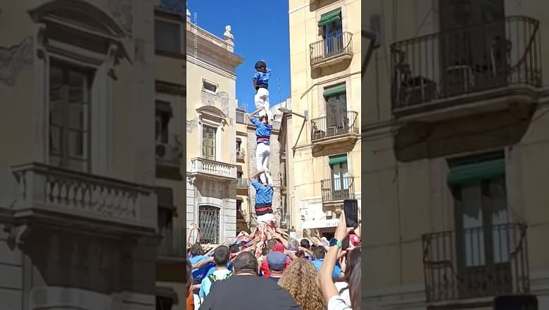 Catalans build death-defying human tower in Spain | USA TODAY #Shorts