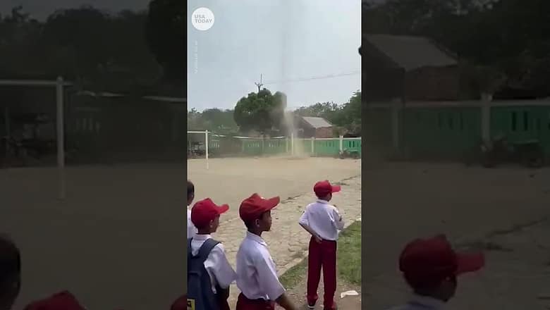 Dust devil appears in schoolyard, sends students running | USA TODAY #Shorts