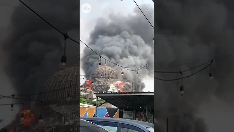 Mosque dome collapses as fire destroys worship center in Indonesia | USA TODAY #Shorts