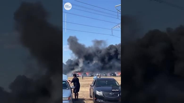Parking lot fire destroys 73 vehicles at Texas pumpkin patch | USA TODAY #Shorts