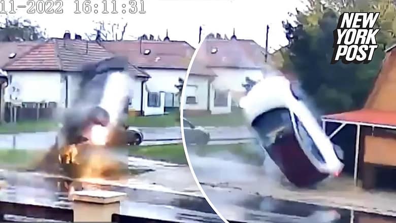 Car cartwheels through air in wild crash video | New York Post
