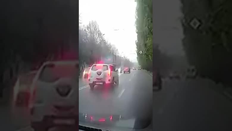 Dashcam footage shows moment missile strikes road in Ukraine | USA TODAY #Shorts