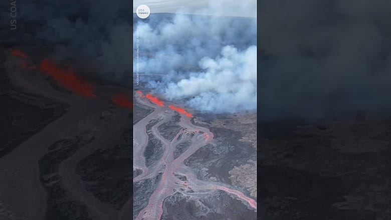 Aerial footage shows Mauna Loa volcano lava flow | USA TODAY #Shorts