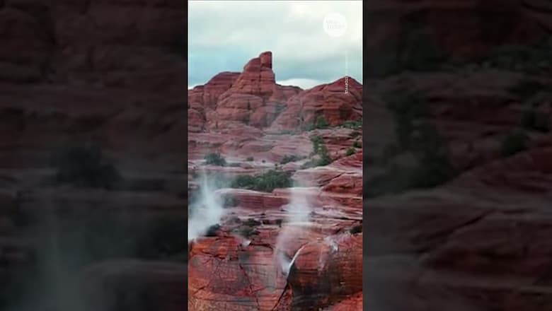 Rare sighting of reverse waterfall captured by drone in Utah | USA TODAY #Shorts