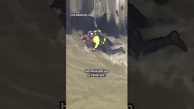 California man rescued from raging floodwaters in LA River #Shorts