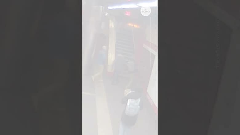 Subway stop ceiling collapses, nearly falls on commuter | USA TODAY #Shorts