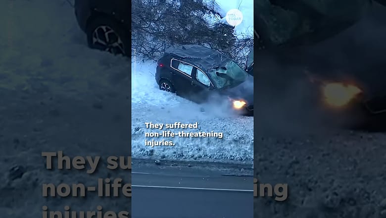 Teens drive car off overpass to escape police during high-speed chase | USA TODAY #Shorts