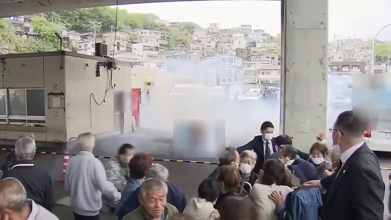 Explosive device thrown at Japan’s PM Fumio Kishida during campaign stop