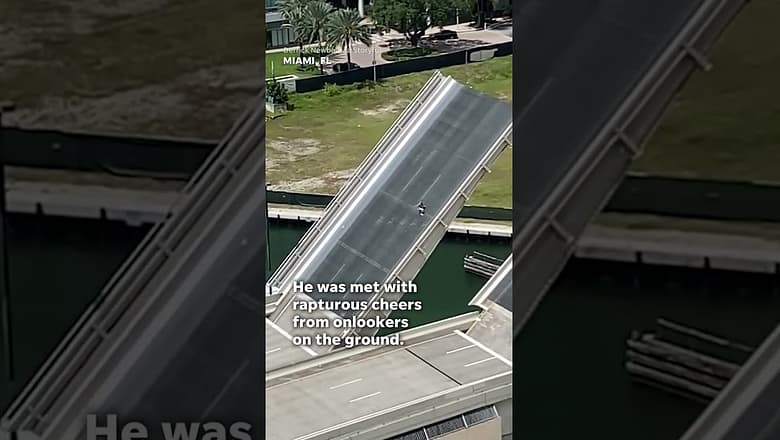 Florida man climbs raised drawbridge, waves ‘in triumph’ #Shorts