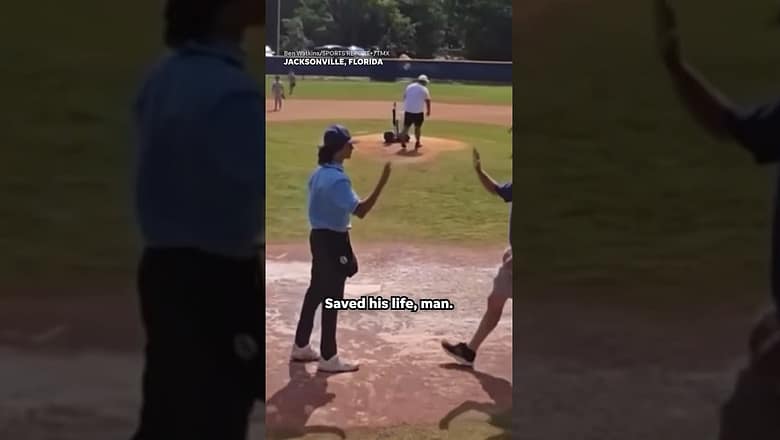 He’s outta there! Umpire rescues 7-year-old catcher caught in dust devil #Shorts
