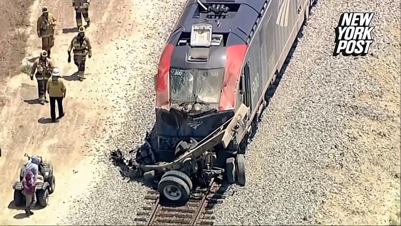 Amtrak train derails after striking truck in California