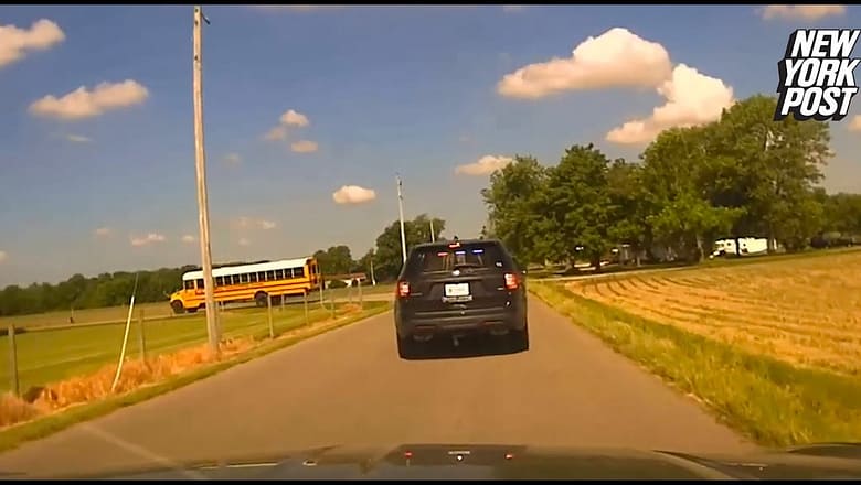 Guy in stolen school bus leads cops on wild, two-state chase, dramatic dashcam video shows