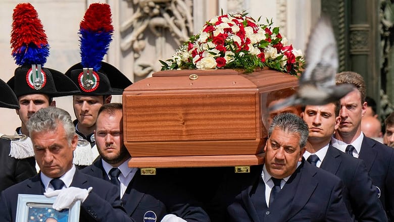 Silvio Berlusconi’s coffin arrives at a Milan cathedral for state funeral