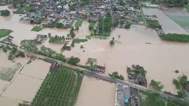 Drone video shows widespread flooding in India