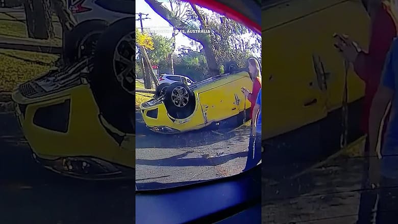 Teen driver loses control, car flips on its side and skids down road #Shorts