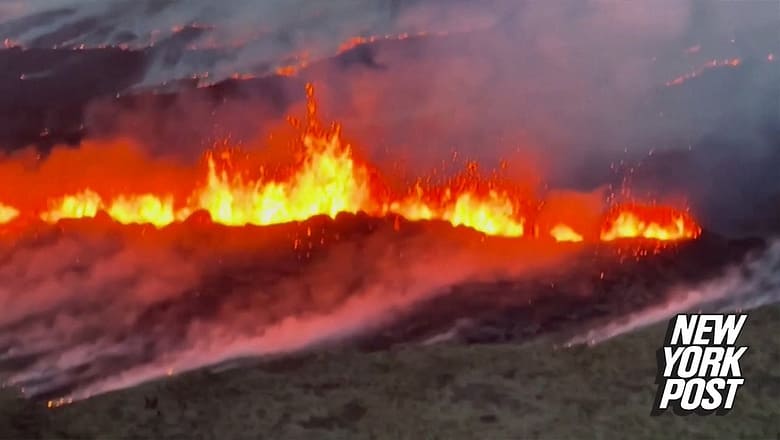 WATCH: Aerial footage of sprawling red-hot lava in Iceland