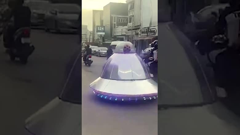 Homemade UFO car zooms down street, delights Earthlings #Shorts