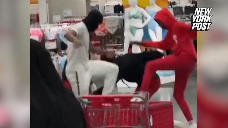 Moment wild brawl breaks out at California Target store