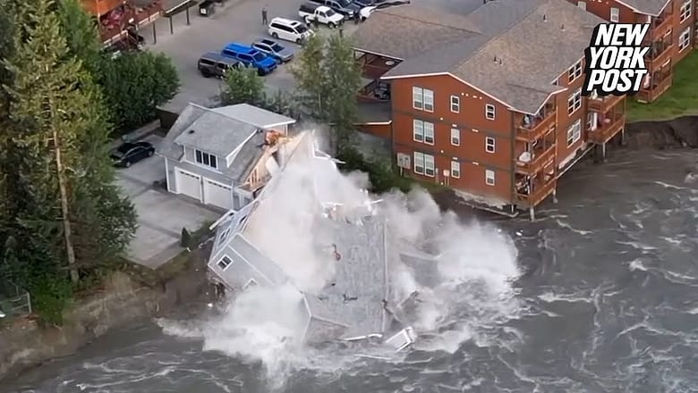 WATCH: Alaskan homes are devoured by river in glacial break flooding