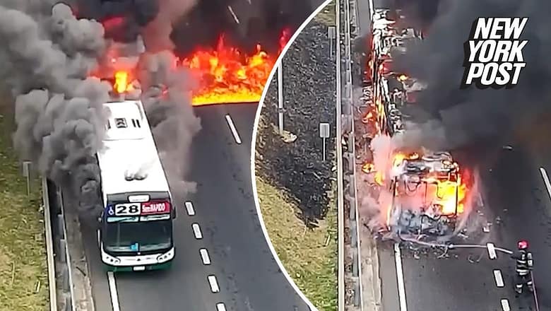 WATCH: City Bus Burnt To A Crisp On The Side Of The Highway
