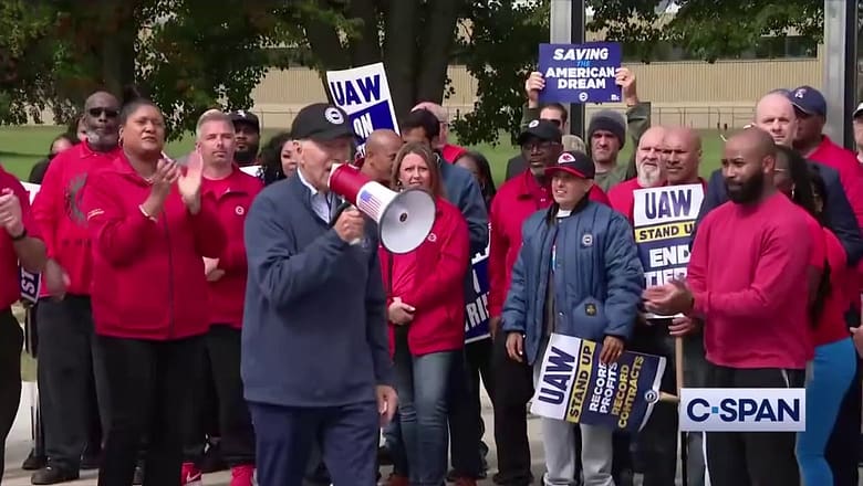 Biden plays blue-collar Joe on picket line before Silicon Valley fundraiser