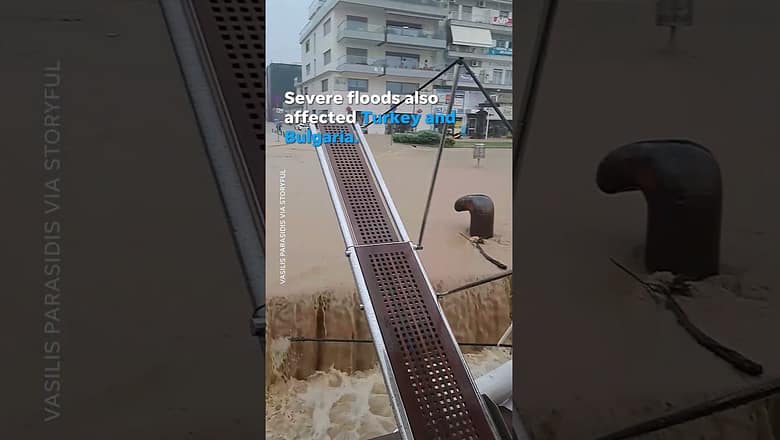 Heavy rainfall brings severe flooding to central Greece #Shorts