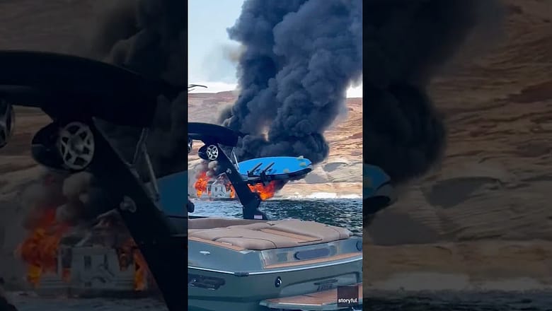 Houseboat engulfed in flames prompts passengers to jump into water #Shorts