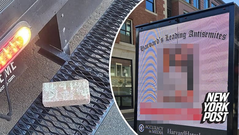 Brick hurled at ‘doxxing truck’ at Harvard that named students who blamed Israel for Hamas attacks