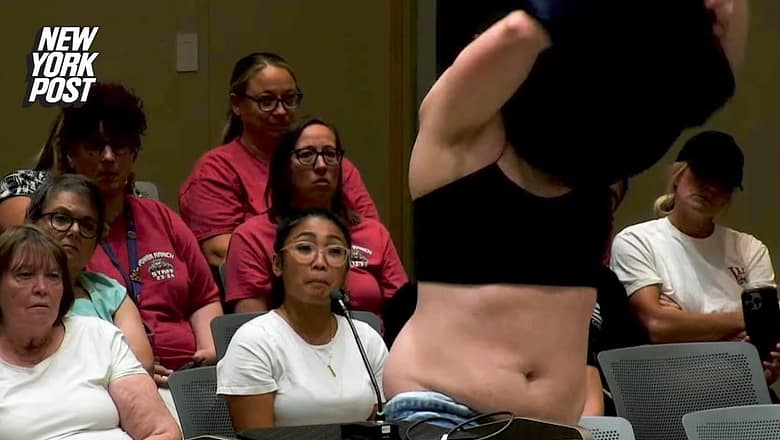 Dad strips down to crop top, Daisy Dukes at school board meeting to protest lax dress code