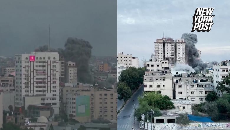 Gaza buildings collapse after Israeli air strike