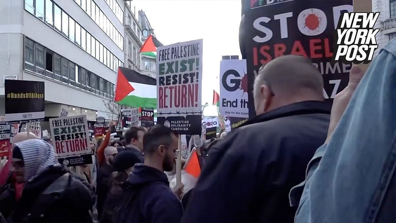 Massive anti-Israel protests start in London as police threaten to arrest Hamas supporters