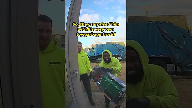 Toddler surprised with gift from sanitation workers | Humankind #shorts #goodnews