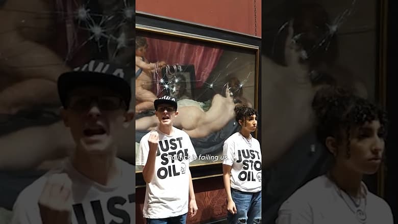 Protesters smash glass protecting artwork at London museum #Shorts