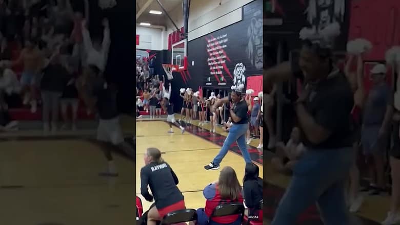 Watch: Incredible moment student makes half-court shot, crowd erupts #Shorts