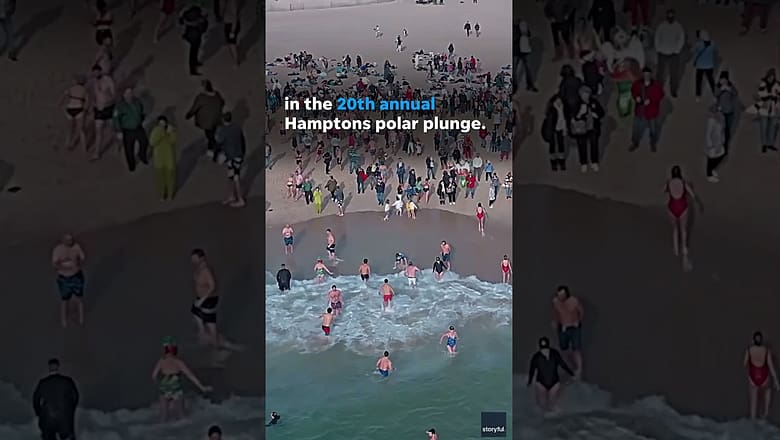 Over 300 people brave 46 degree water in Hamptons polar plunge #Shorts