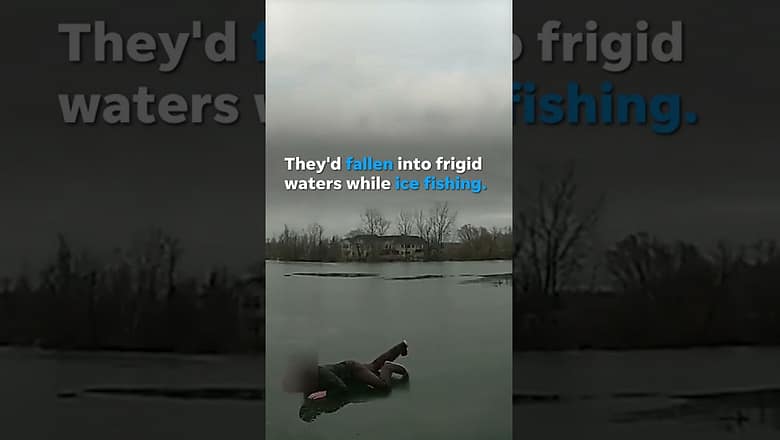 Police crawl to pull men and dog from icy lake #Shorts