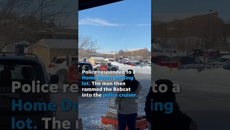 Man steals Bobcat tractor, violently rams ATM and police cruiser #Shorts