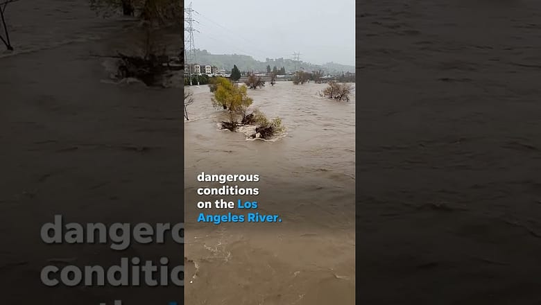 Los Angeles River rages after heavy rains hit Southern California #Shorts