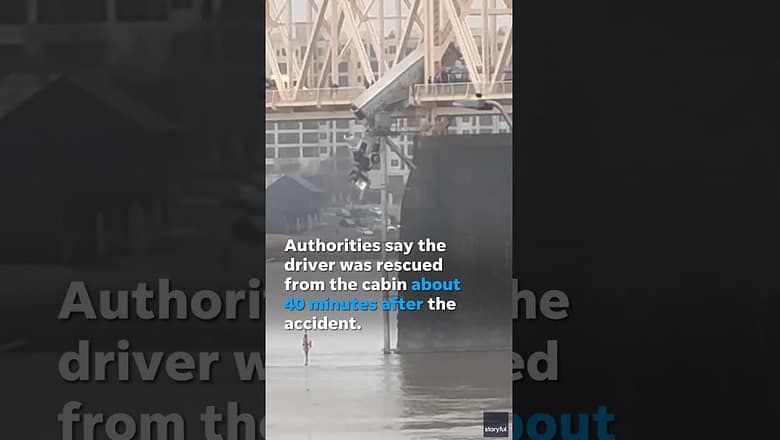 4-vehicle crash leaves truck dangling over the side of a bridge above river #Shorts
