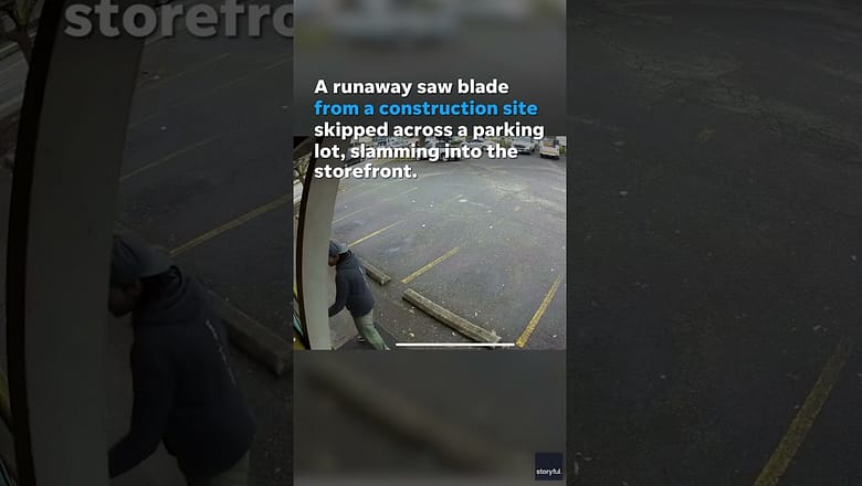 Runaway saw blade from a construction site misses man by moments #Shorts