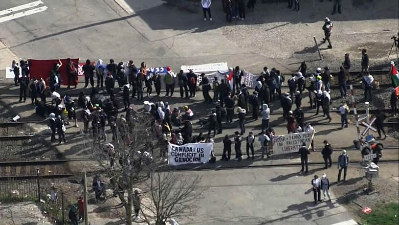 Several arrested after Pro-Palestinian demonstration blocks rail line in Toronto