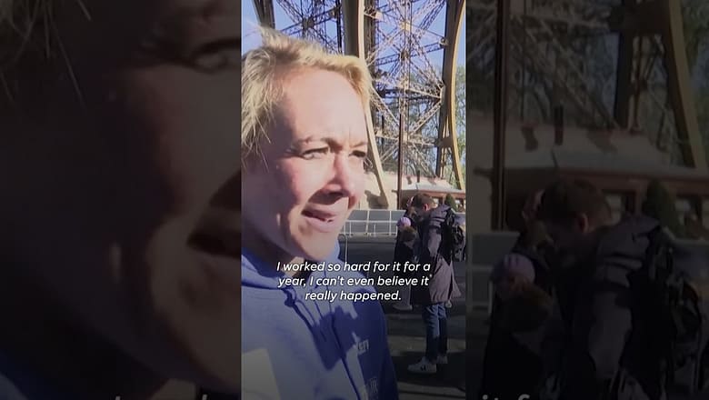 Woman climbs Eiffel Tower attempts to break world rope climbing record #Shorts