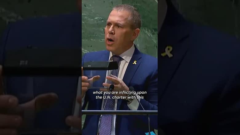 Angry Israeli ambassador shreds UN charter in protest of Palestine membership #Shorts